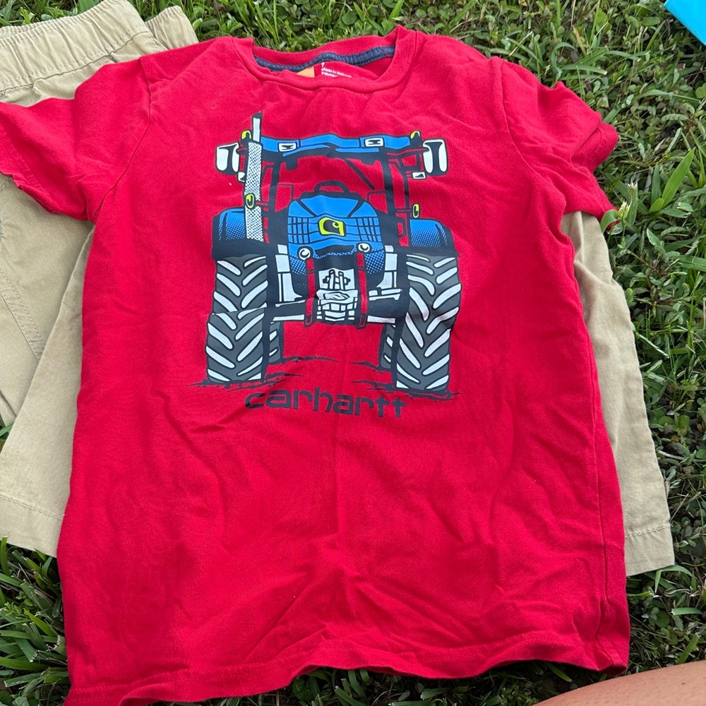 Carhartt Red Tee with Blue Tractor Design